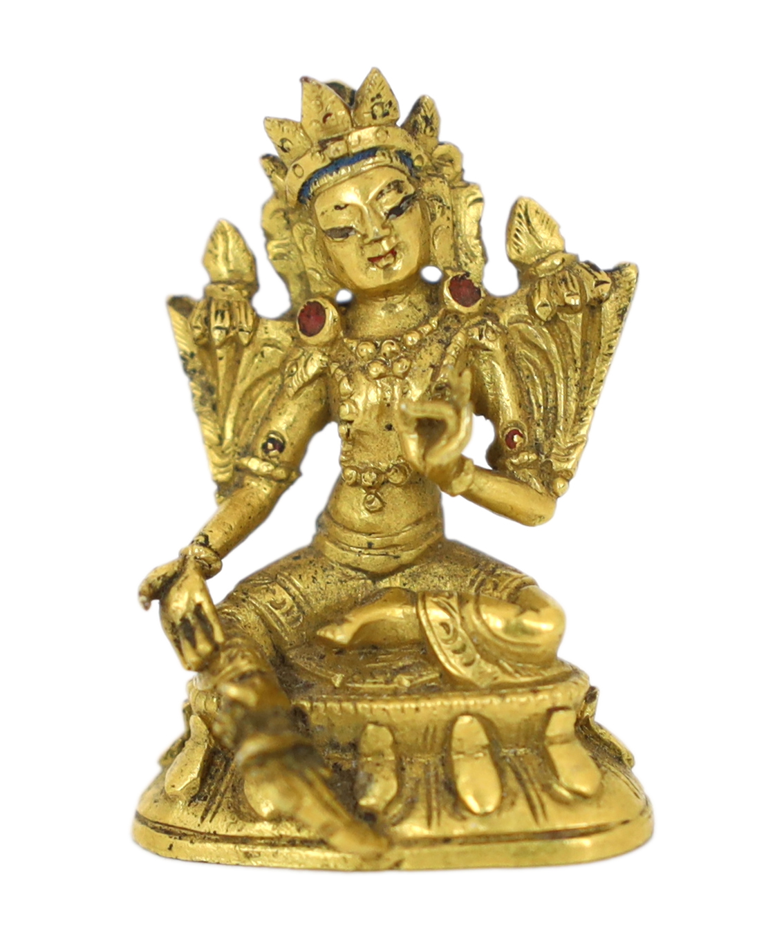 A Tibetan miniature gilt bronze figure of Green Tara, 18th/19th century